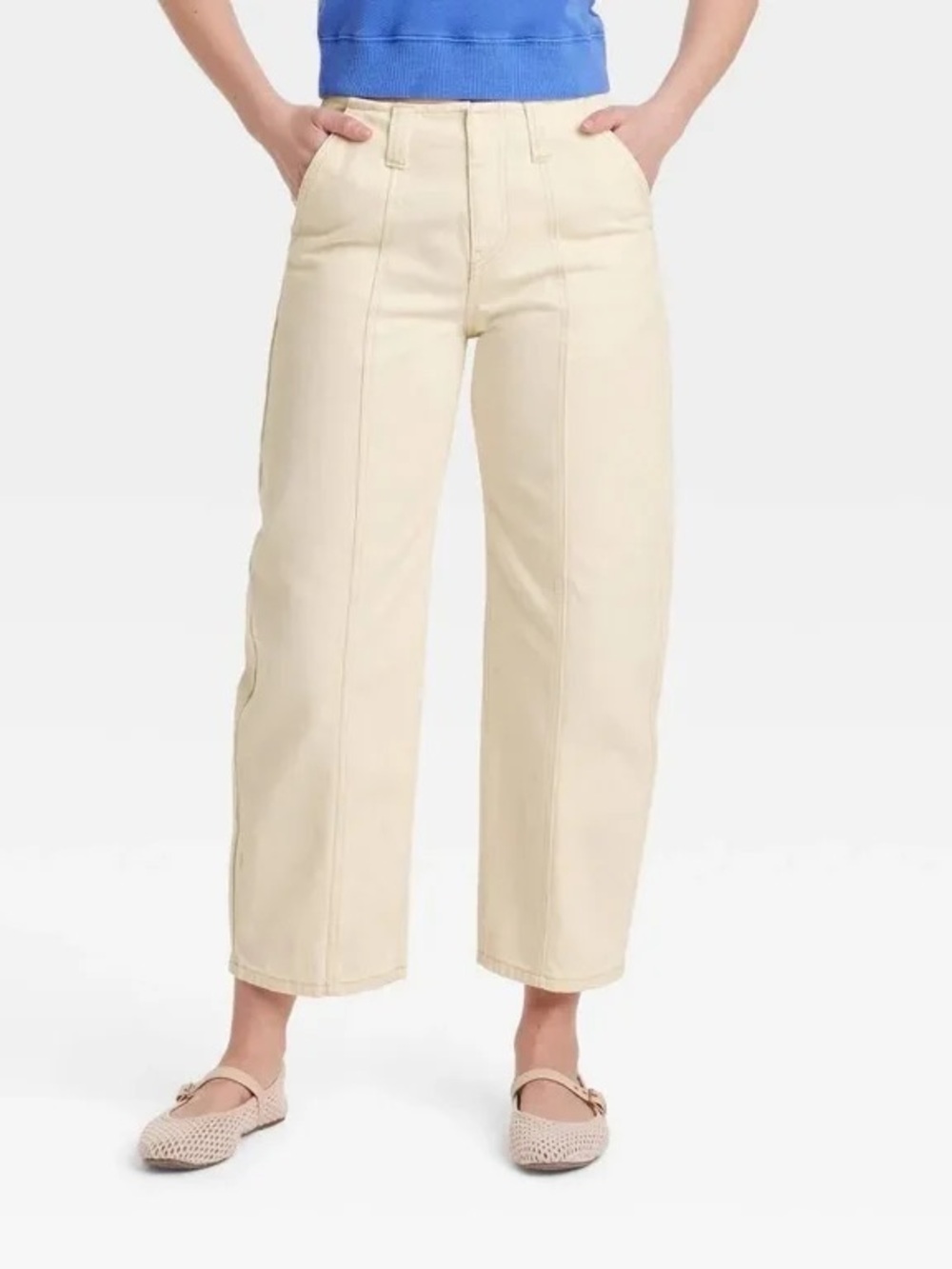 Universal Thread Cream Cropped Barrel Leg Jeans